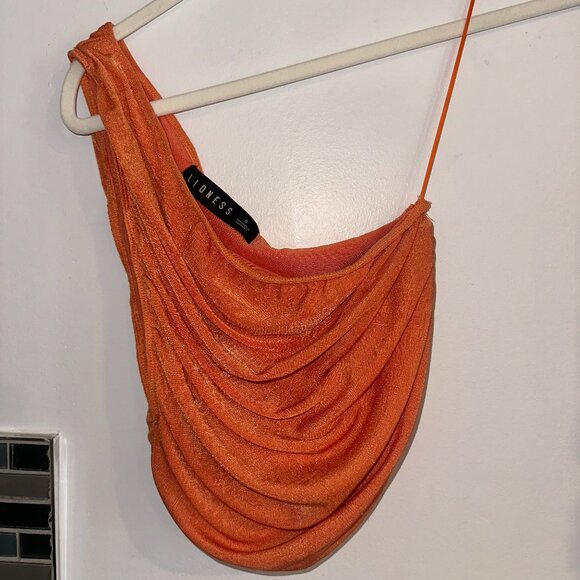 One Shoulder Ruched Orange Top - Picture 1 of 3